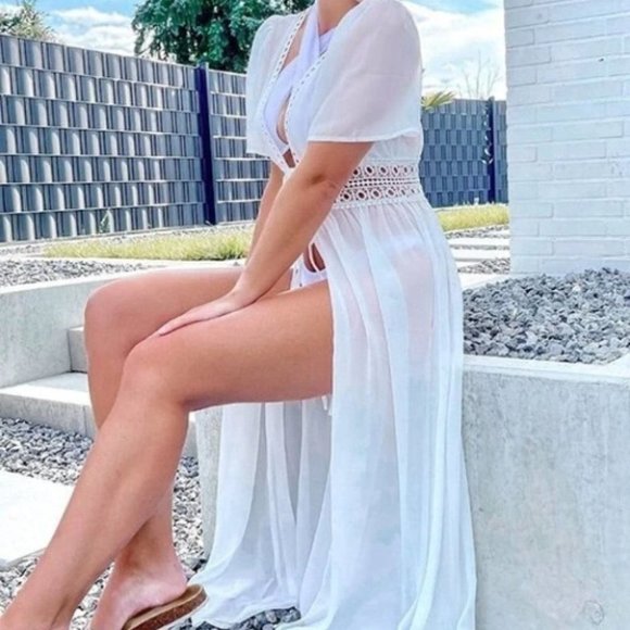 eyelet Embroidery Tie Front Kimono white - Picture 3 of 16